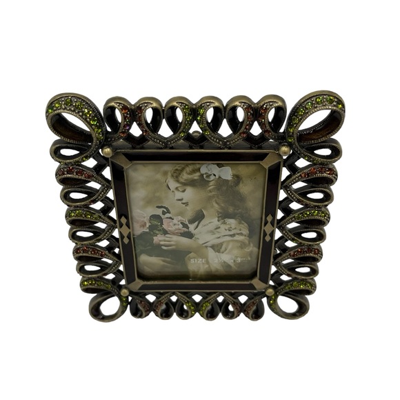 Vintage Italy Tizo Jeweled Rhinestones Loop Heart Photo Picture Frame 2.5" X 3" - Picture 3 of 9